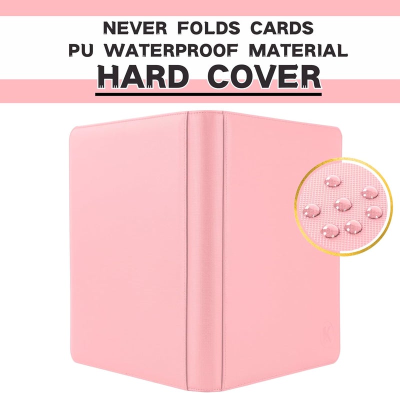 KUOOKING Toploader Binder, Holds 128+ Toploaders, 4 Pocket Top Loader Card Storage Case, Double-Sided Pockets for trading card in 3 x 4'' Toploaders（Pink） - Image 3